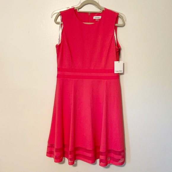calvin klein illusion trim fit and flare dress